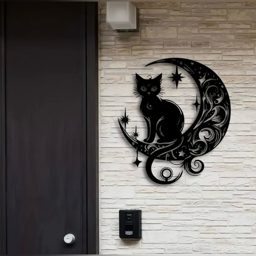 Art Deco Style Cat Sitting on the Moon 2D Flat Acrylic Wall Carving Gothic New - Picture 2 of 9